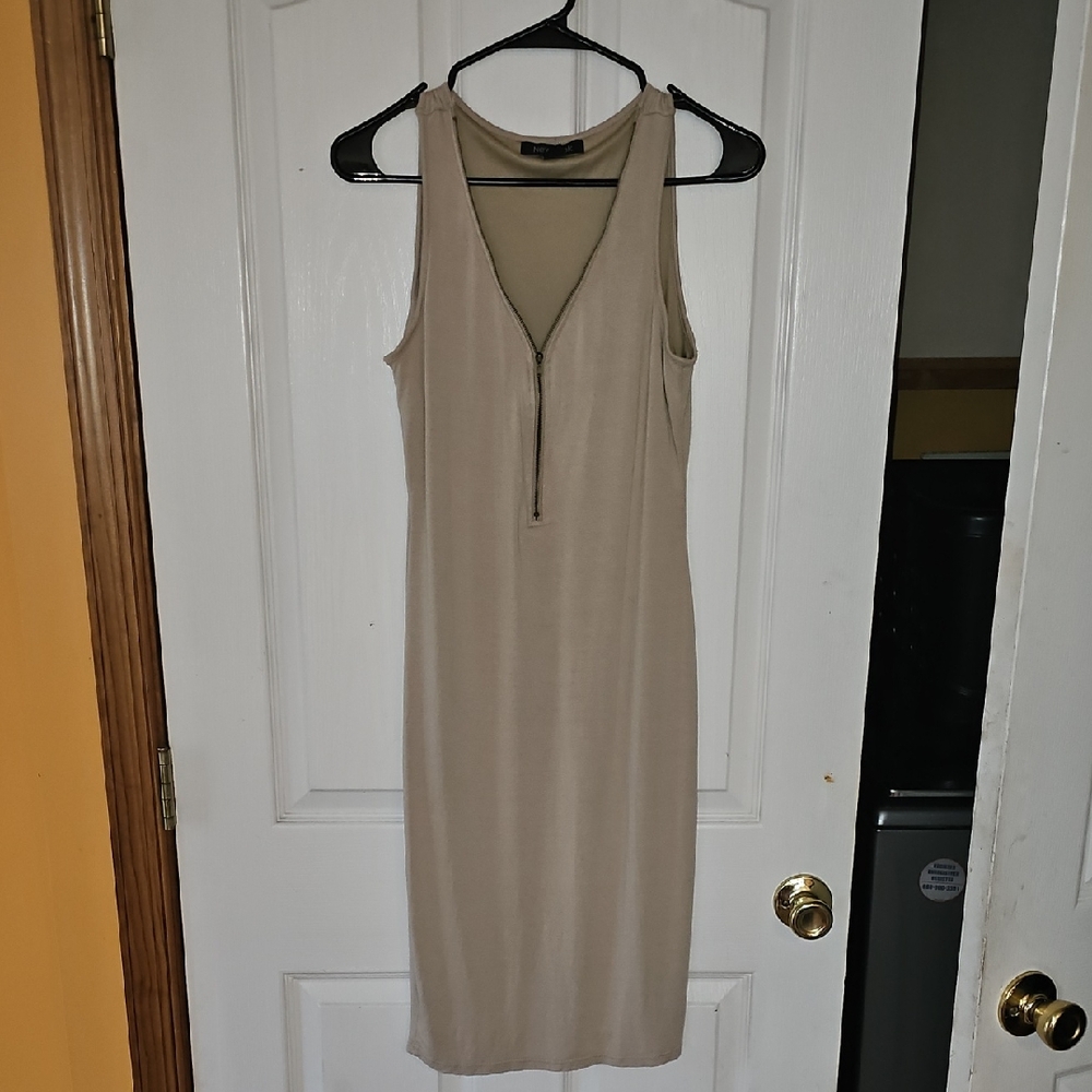 New Look Cream Sheath Midi Dress V-neck Sleeveless